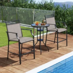 2er Set Gartenstühle mit Schnell Trocknendem Stoff Hohe Terrassenstühle Balkonstühle