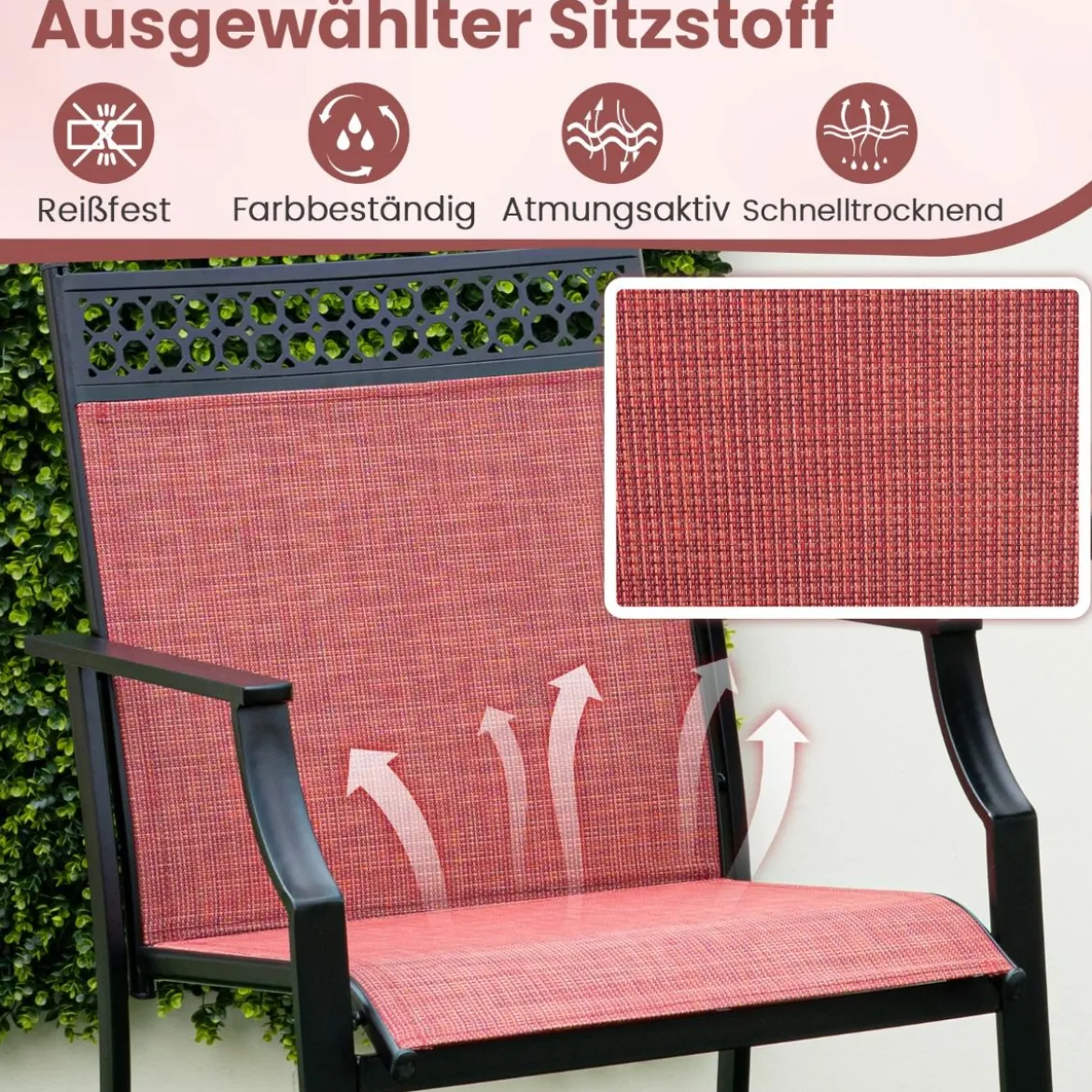 2er Set Gartenstühle mit Schnell Trocknendem Stoff Hohe Terrassenstühle Balkonstühle