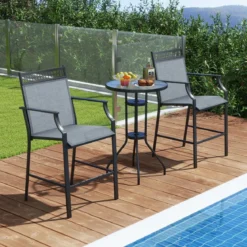 2er Set Gartenstühle mit Schnell Trocknendem Stoff Hohe Terrassenstühle Balkonstühle