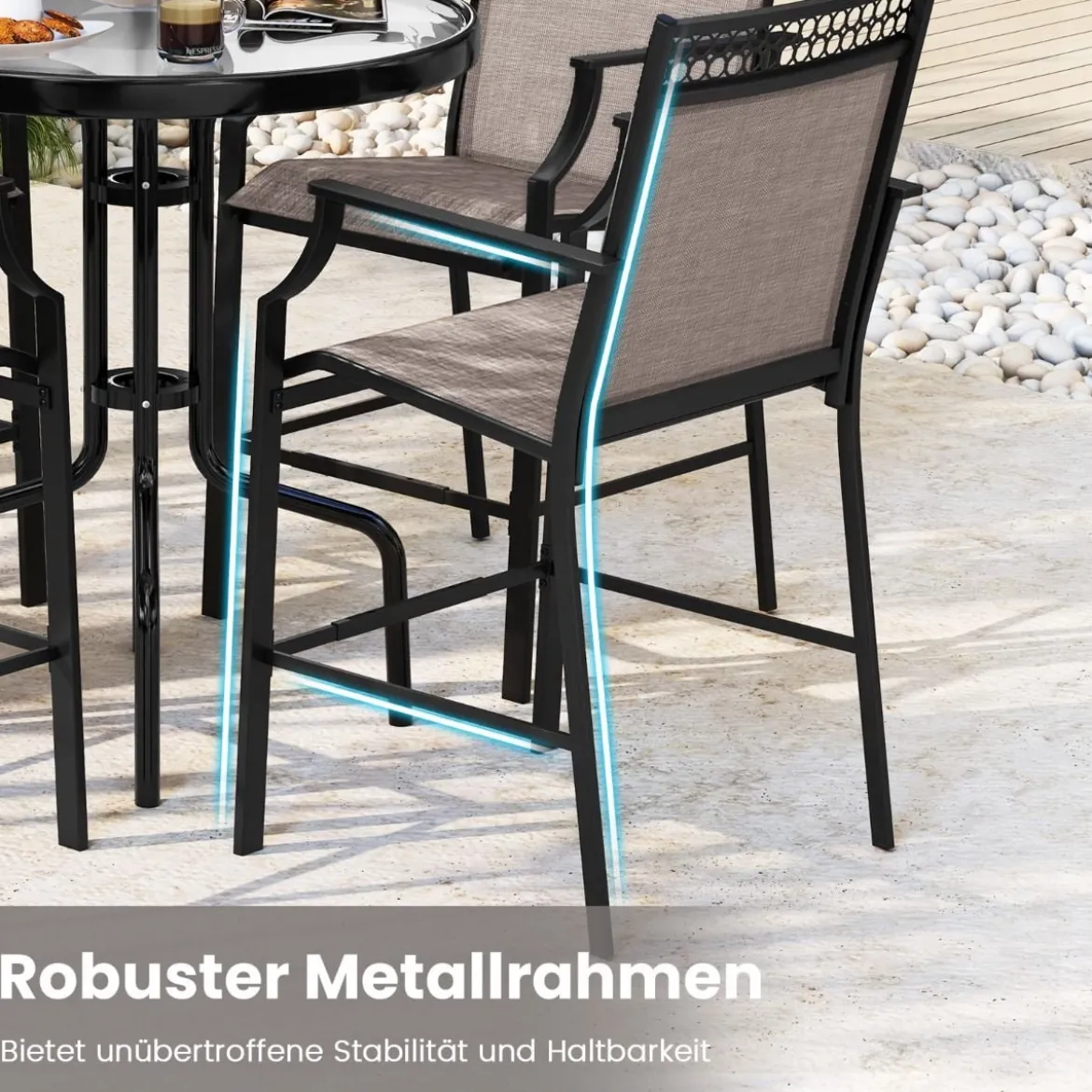 2er Set Gartenstühle mit Schnell Trocknendem Stoff Hohe Terrassenstühle Balkonstühle