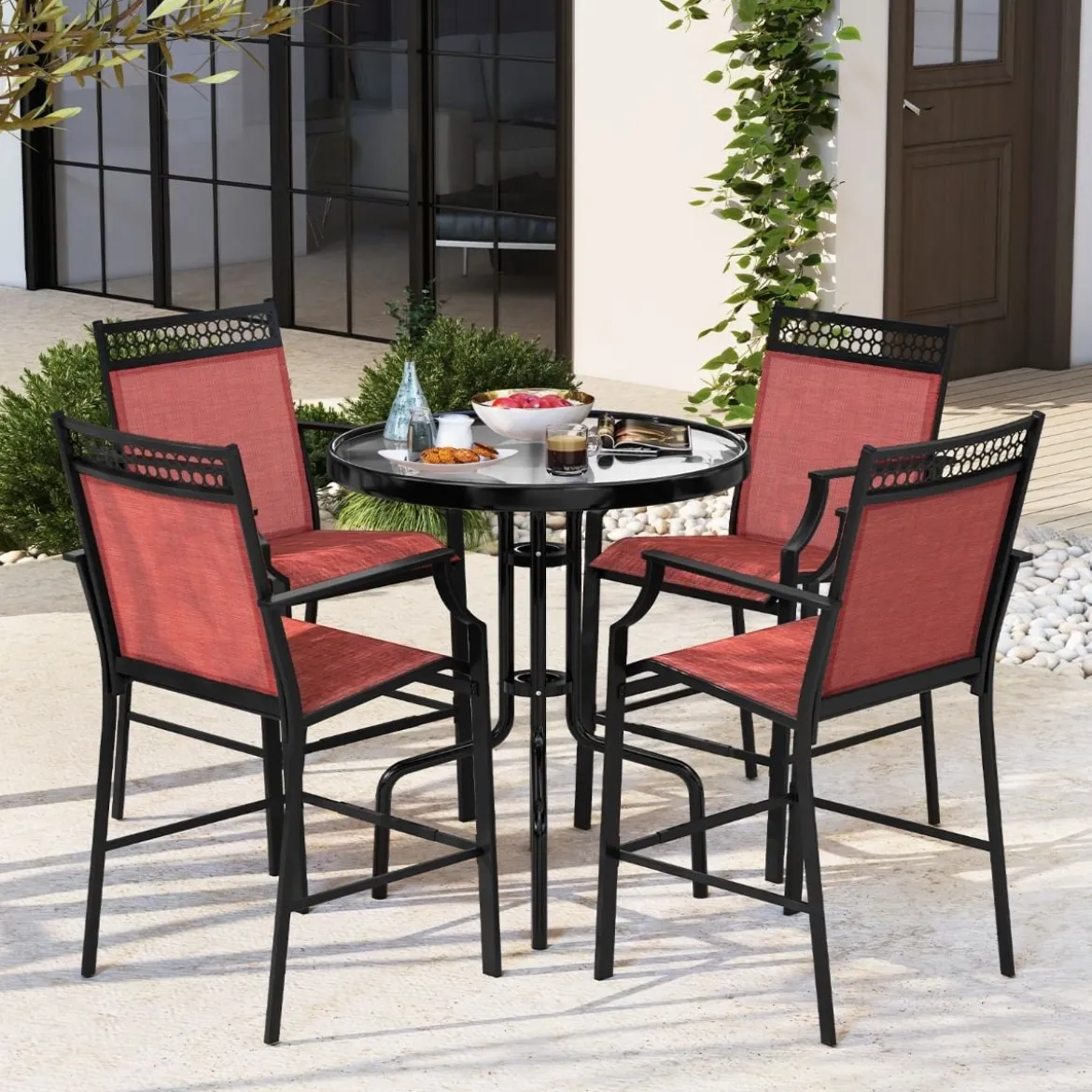 2er Set Gartenstühle mit Schnell Trocknendem Stoff Hohe Terrassenstühle Balkonstühle