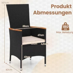 4er Set Gartenstühle mit Sitzkissen & Hochlehner Rattan Gartensessel bis 180 kg Belastbar Beige
