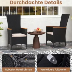 4er Set Gartenstühle mit Sitzkissen & Hochlehner Rattan Gartensessel bis 180 kg Belastbar Beige