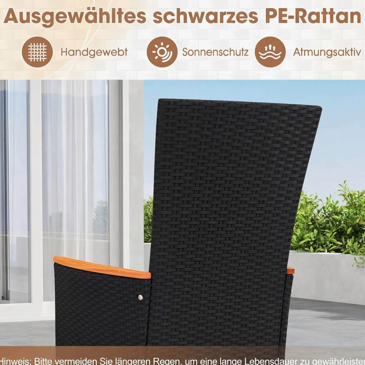 2er Set Gartenstühle mit Sitzkissen & Hochlehner Rattan Gartensessel bis 180 kg Belastbar Beige