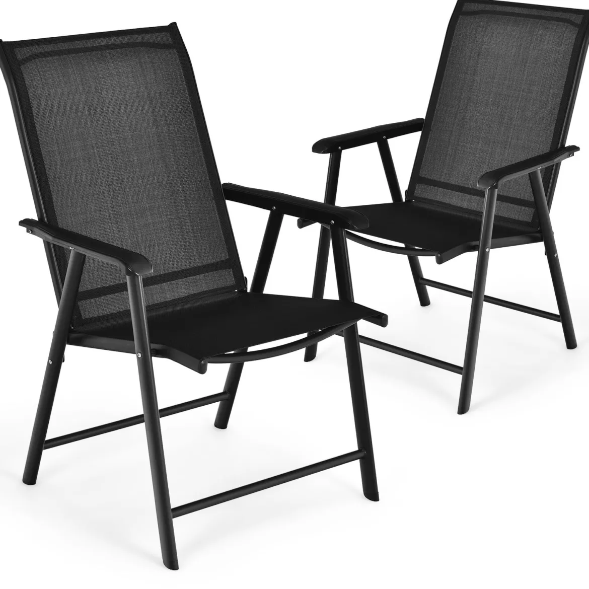 2er Set Gartenstühle mit Wetterfestem Stoff Hochlehner Klappstühle Balkonstühle Schwarz