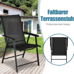 2er Set Gartenstühle mit Wetterfestem Stoff Hochlehner Klappstühle Balkonstühle Schwarz
