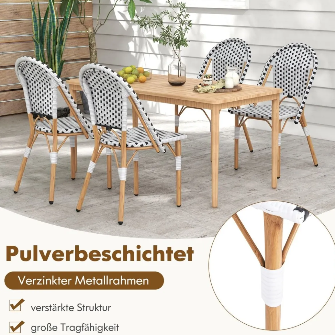 2er Set Gartenstühle Rattan Terrassenstühle ohne Armlehnen Balkonstühle 56,5 x 41 x 88,5 cm