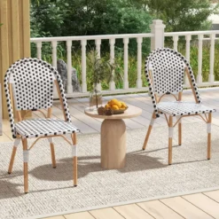 2er Set Gartenstühle Rattan Terrassenstühle ohne Armlehnen Balkonstühle 56,5 x 41 x 88,5 cm