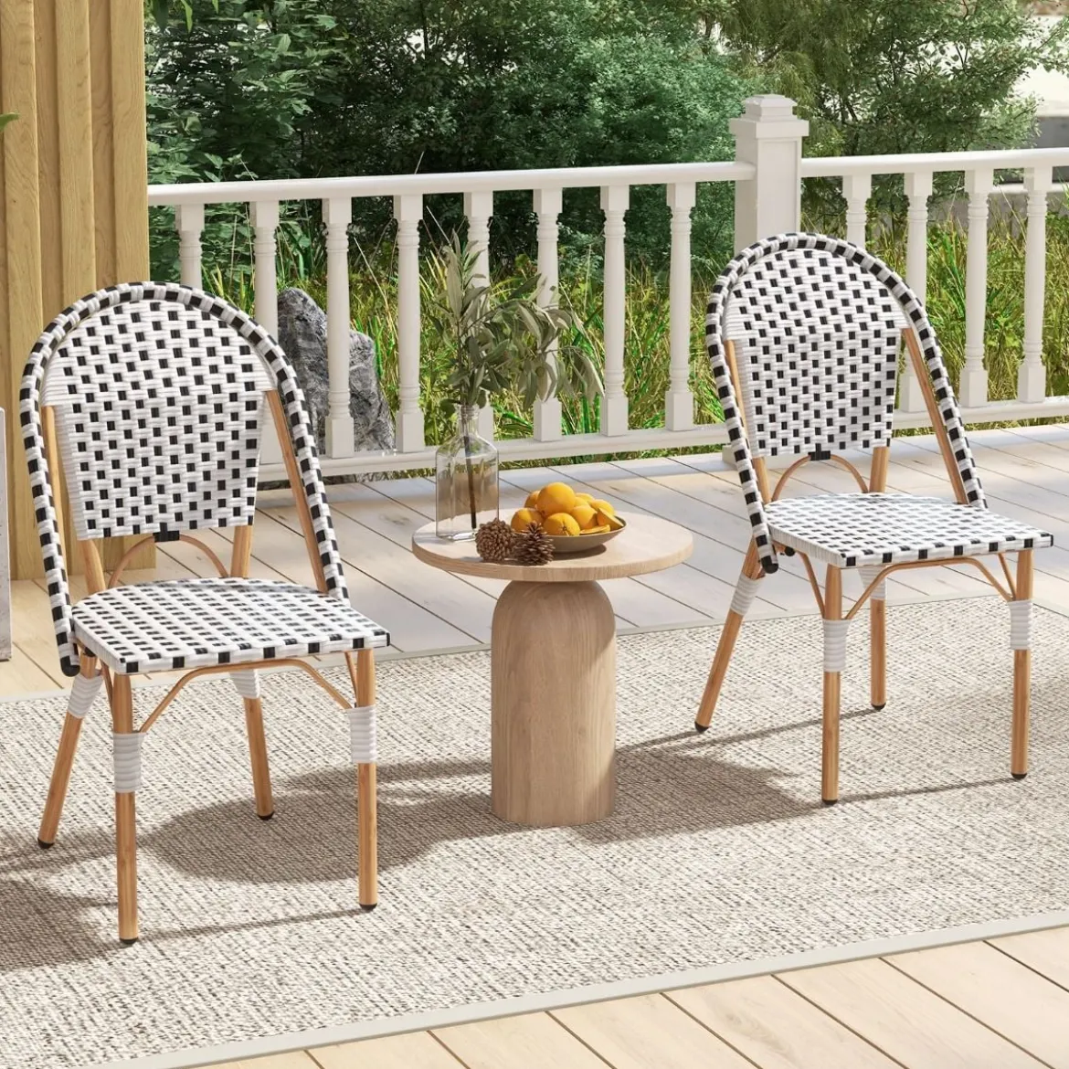 2er Set Gartenstühle Rattan Terrassenstühle ohne Armlehnen Balkonstühle 56,5 x 41 x 88,5 cm