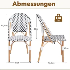 2er Set Gartenstühle Rattan Terrassenstühle ohne Armlehnen Balkonstühle 56,5 x 41 x 88,5 cm