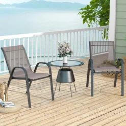 2er Set Gartenstühle stapelbar Stapelstühle aus Textilene und Metallgestell 56 x 70 x 84 cm Braun/Schwarz/Grau/Blau