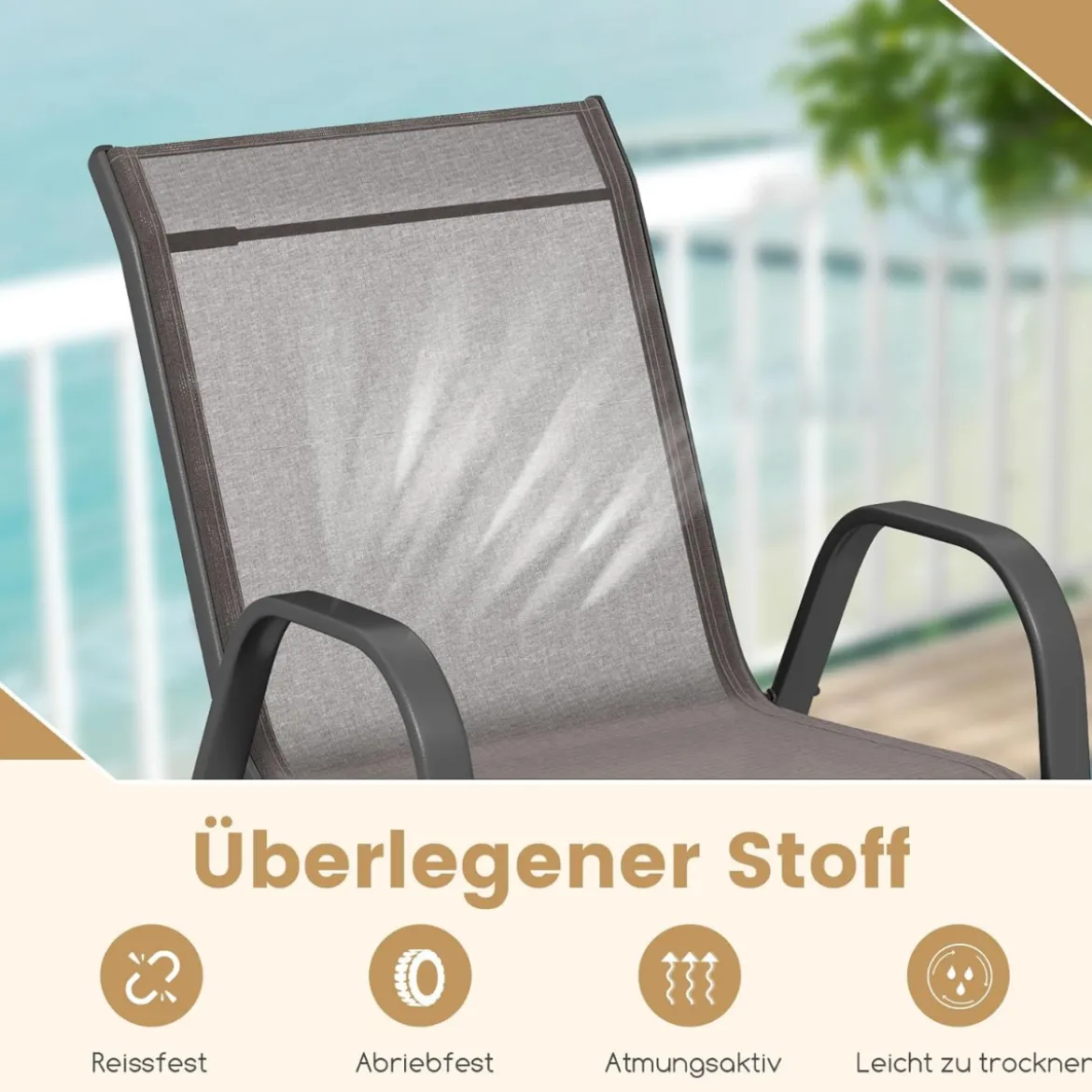 4er Set Gartenstühle stapelbar Stapelstühle aus Textilene und Metallgestell 56 x 70 x 84 cm Braun/Blau/Grau/Schwarz