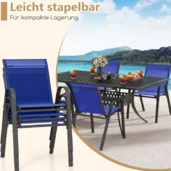 4er Set Gartenstühle stapelbar Stapelstühle aus Textilene und Metallgestell 56 x 70 x 84 cm Braun/Blau/Grau/Schwarz
