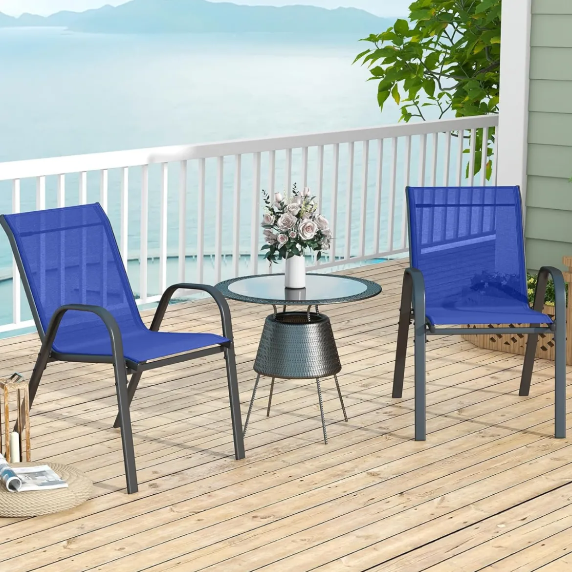 4er Set Gartenstühle stapelbar Stapelstühle aus Textilene und Metallgestell 56 x 70 x 84 cm Braun/Blau/Grau/Schwarz