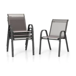 4er Set Gartenstühle stapelbar Stapelstühle aus Textilene und Metallgestell 56 x 70 x 84 cm Braun/Blau/Grau/Schwarz