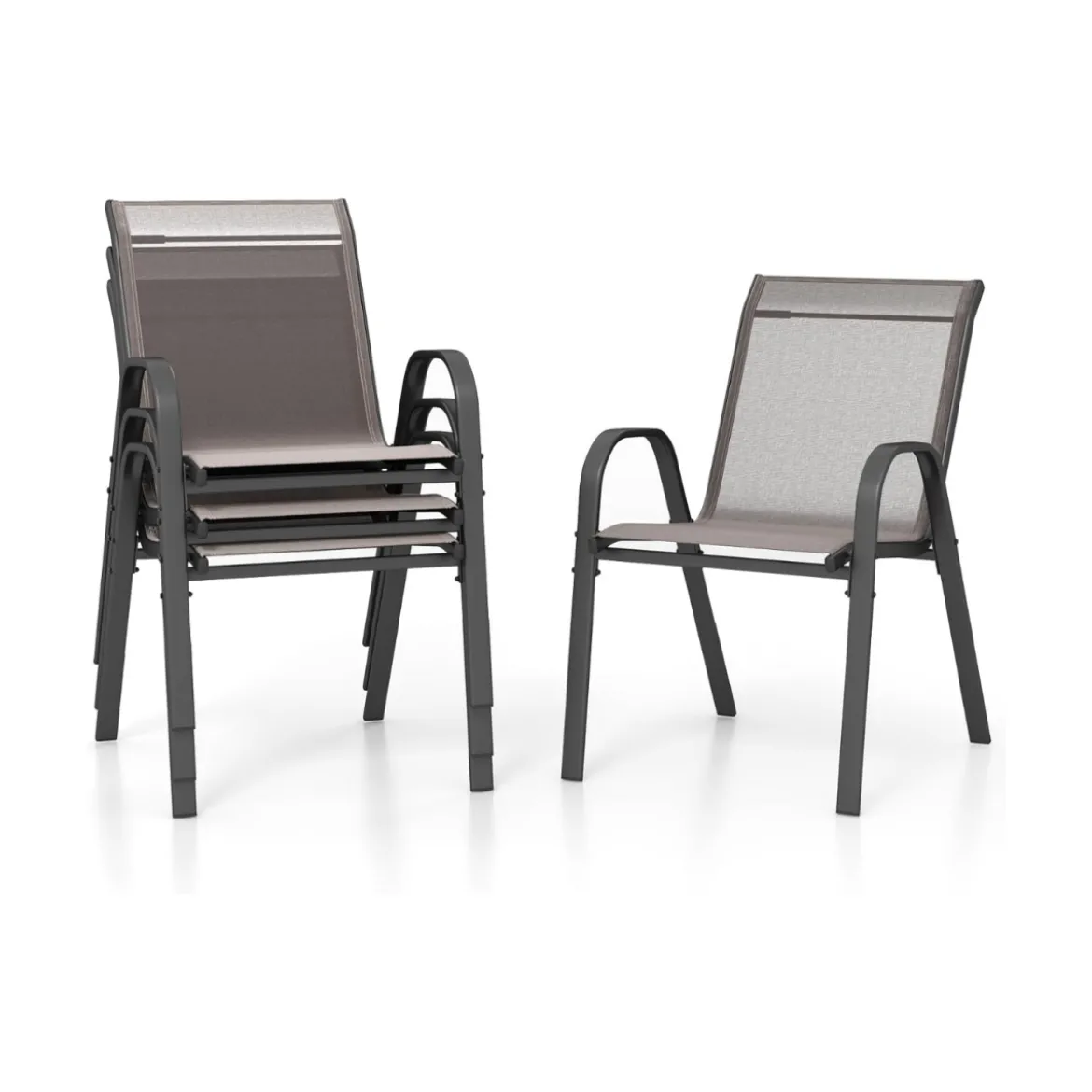 4er Set Gartenstühle stapelbar Stapelstühle aus Textilene und Metallgestell 56 x 70 x 84 cm Braun/Blau/Grau/Schwarz