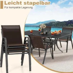 4er Set Gartenstühle stapelbar Stapelstühle aus Textilene und Metallgestell 56 x 70 x 84 cm Braun/Blau/Grau/Schwarz