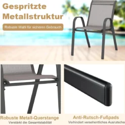 4er Set Gartenstühle stapelbar Stapelstühle aus Textilene und Metallgestell 56 x 70 x 84 cm Braun/Blau/Grau/Schwarz