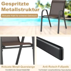 4er Set Gartenstühle stapelbar Stapelstühle aus Textilene und Metallgestell 56 x 70 x 84 cm Braun/Blau/Grau/Schwarz