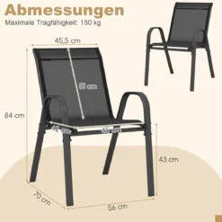 4er Set Gartenstühle stapelbar Stapelstühle aus Textilene und Metallgestell 56 x 70 x 84 cm Braun/Blau/Grau/Schwarz