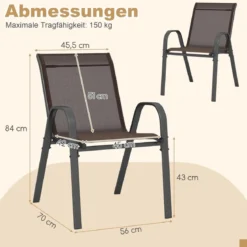 4er Set Gartenstühle stapelbar Stapelstühle aus Textilene und Metallgestell 56 x 70 x 84 cm Braun/Blau/Grau/Schwarz