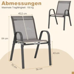 4er Set Gartenstühle stapelbar Stapelstühle aus Textilene und Metallgestell 56 x 70 x 84 cm Braun/Blau/Grau/Schwarz