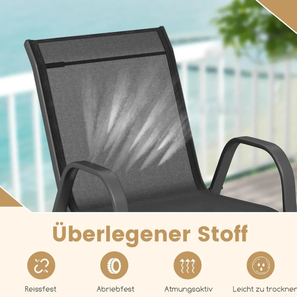 4er Set Gartenstühle stapelbar Stapelstühle aus Textilene und Metallgestell 56 x 70 x 84 cm Braun/Blau/Grau/Schwarz