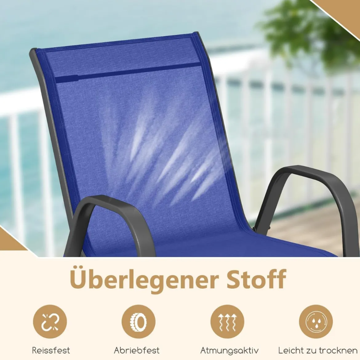 4er Set Gartenstühle stapelbar Stapelstühle aus Textilene und Metallgestell 56 x 70 x 84 cm Braun/Blau/Grau/Schwarz