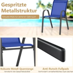 4er Set Gartenstühle stapelbar Stapelstühle aus Textilene und Metallgestell 56 x 70 x 84 cm Braun/Blau/Grau/Schwarz