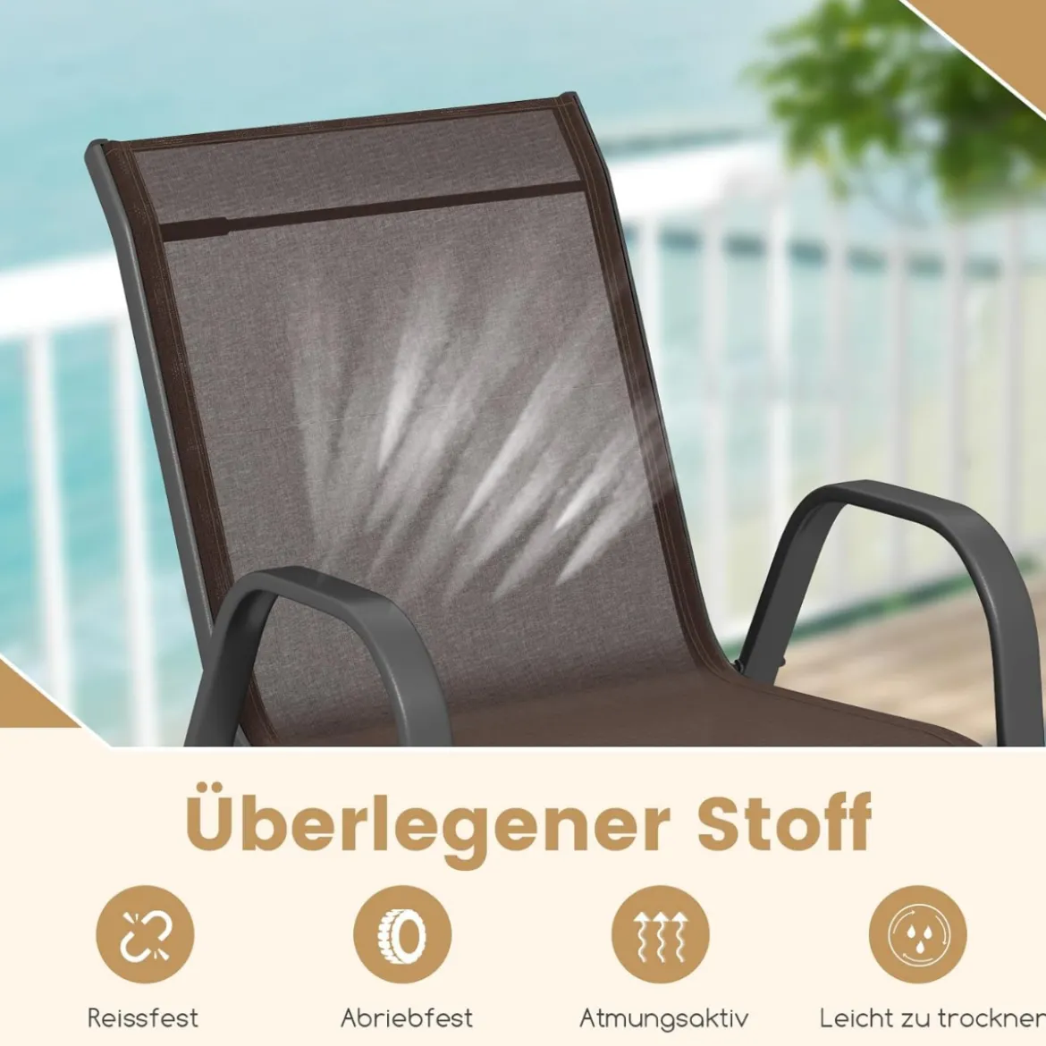 4er Set Gartenstühle stapelbar Stapelstühle aus Textilene und Metallgestell 56 x 70 x 84 cm Braun/Blau/Grau/Schwarz