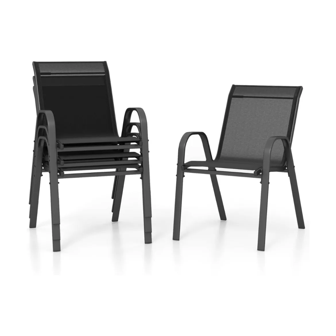 4er Set Gartenstühle stapelbar Stapelstühle aus Textilene und Metallgestell 56 x 70 x 84 cm Braun/Blau/Grau/Schwarz
