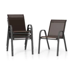 4er Set Gartenstühle stapelbar Stapelstühle aus Textilene und Metallgestell 56 x 70 x 84 cm Braun/Blau/Grau/Schwarz