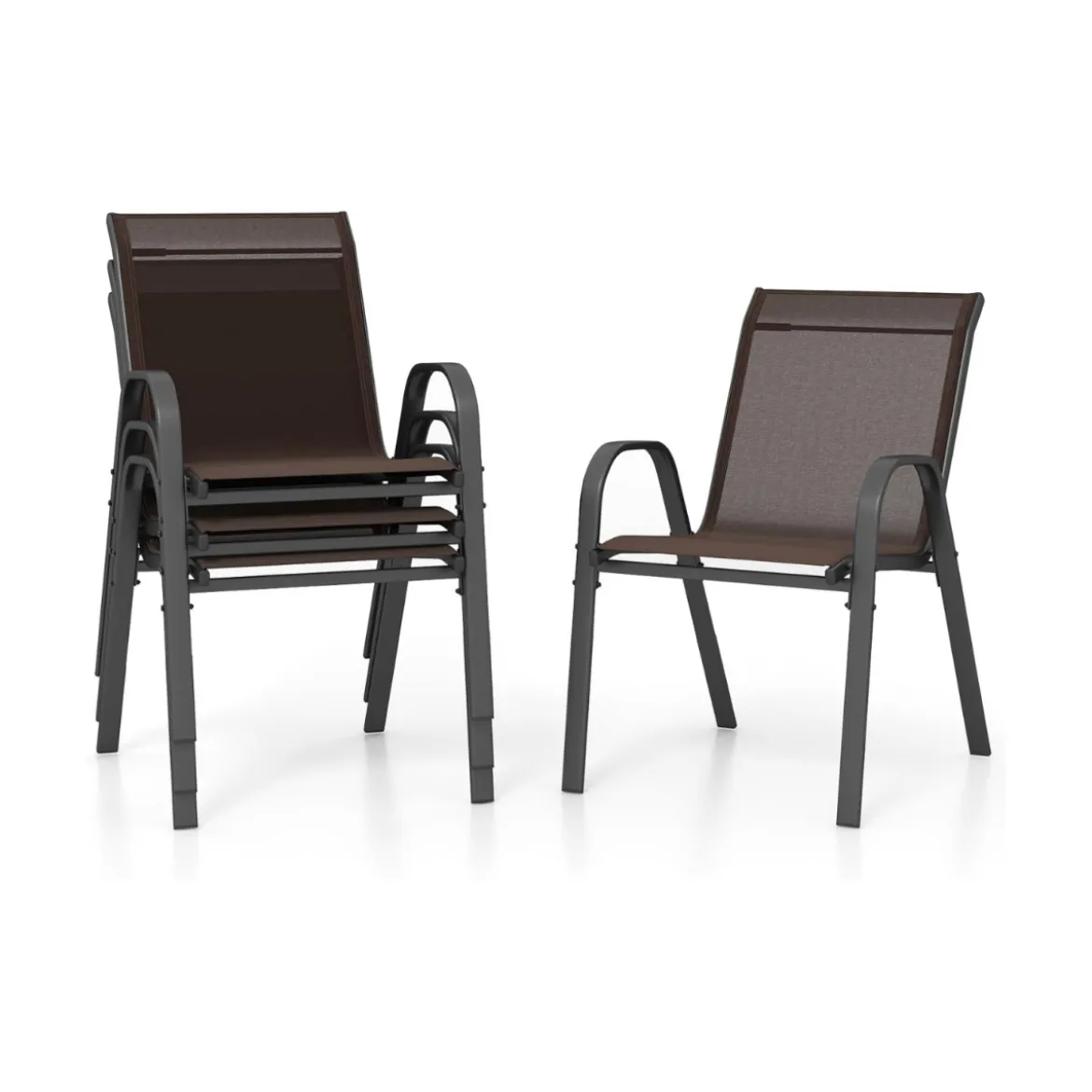 4er Set Gartenstühle stapelbar Stapelstühle aus Textilene und Metallgestell 56 x 70 x 84 cm Braun/Blau/Grau/Schwarz