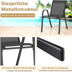 4er Set Gartenstühle stapelbar Stapelstühle aus Textilene und Metallgestell 56 x 70 x 84 cm Braun/Blau/Grau/Schwarz