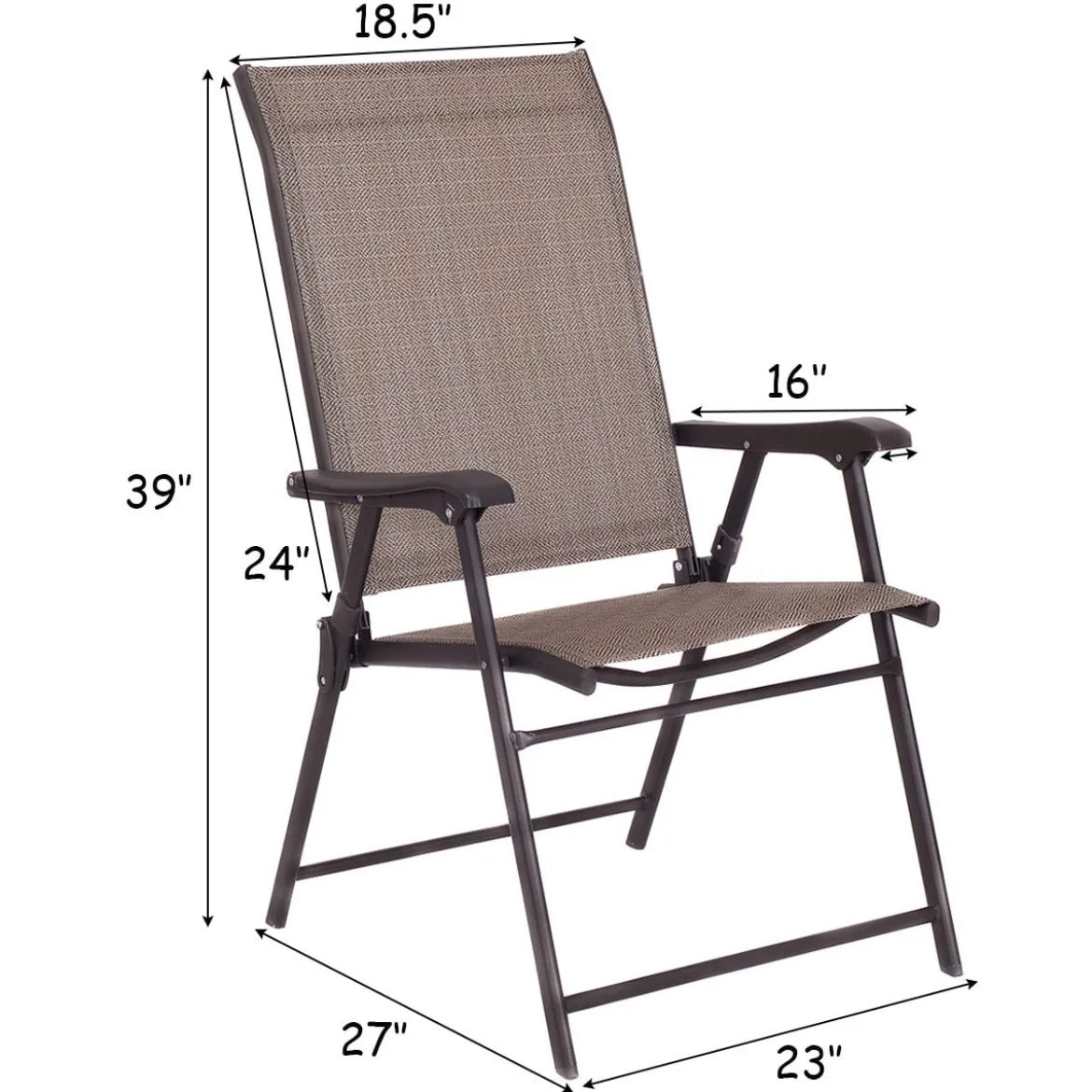 2er Set Gartenstuhl Klappstuhl aus Textilene Terrassenstuhl Hochlehner klappbarer Campingstuhl braun