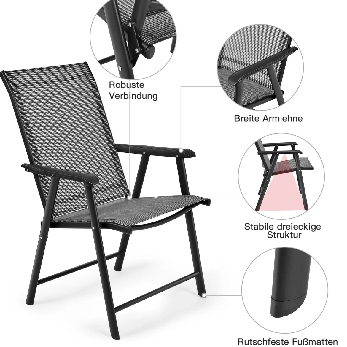 2er Set Gartenstuhl Klappstuhl Terrassenstuhl für Campingausflüge Campingstuhl klappbar Grau