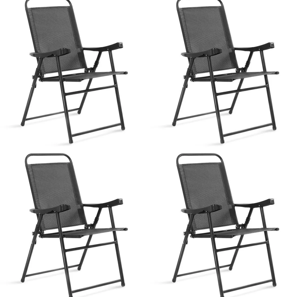 4er Set Gartenstuhl Klappstuhl aus Textilene Terrassenstuhl Hochlehner klappbarer Campingstuhl dunkelgrau