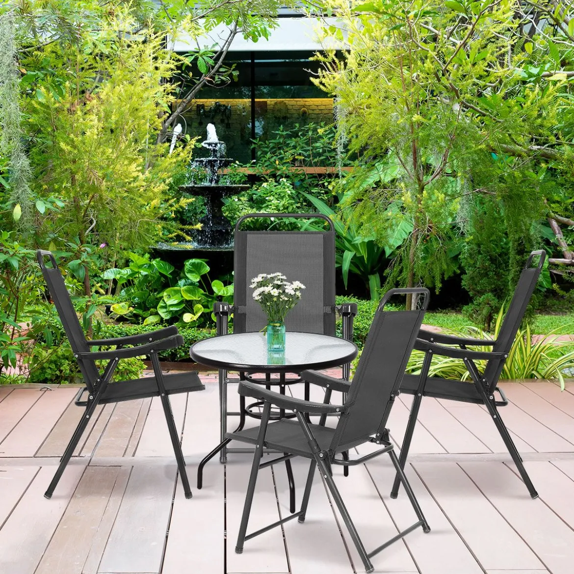 4er Set Gartenstuhl Klappstuhl aus Textilene Terrassenstuhl Hochlehner klappbarer Campingstuhl dunkelgrau
