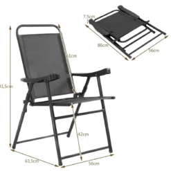 4er Set Gartenstuhl Klappstuhl aus Textilene Terrassenstuhl Hochlehner klappbarer Campingstuhl dunkelgrau