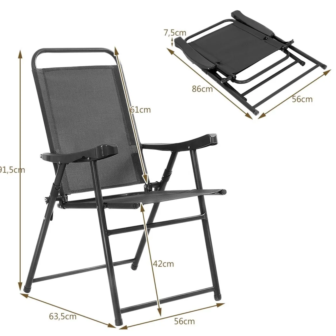 4er Set Gartenstuhl Klappstuhl aus Textilene Terrassenstuhl Hochlehner klappbarer Campingstuhl dunkelgrau
