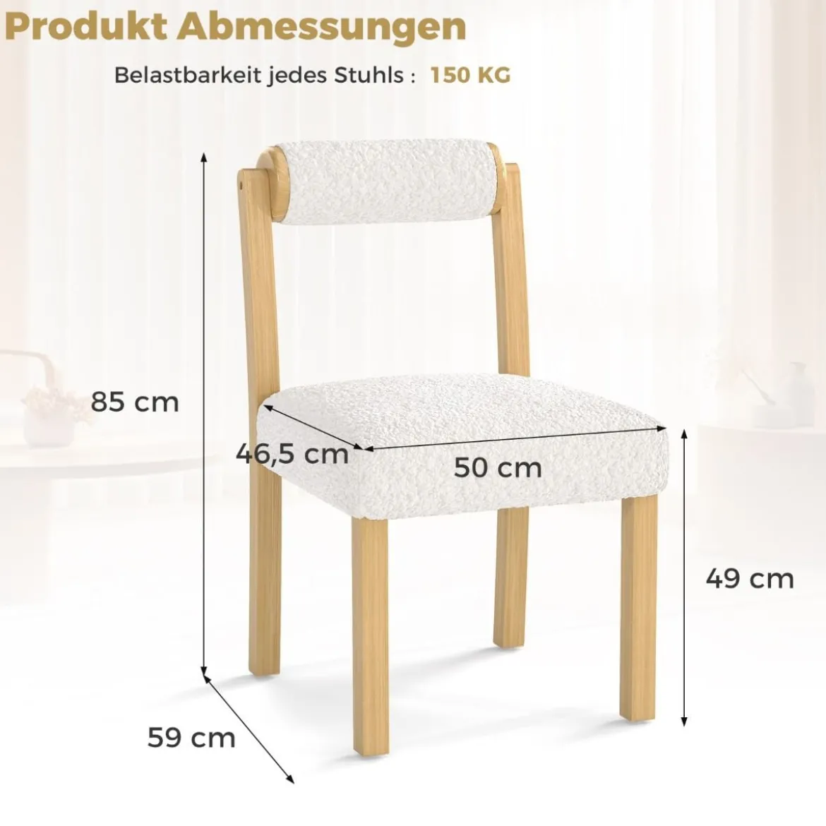 2er Set Gepolsterte Esszimmerstühle aus Holz mit Kunst Sherpa Bezug & Zylindrischer Rückenlehne