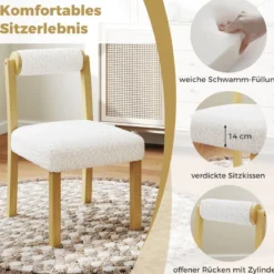 2er Set Gepolsterte Esszimmerstühle aus Holz mit Kunst Sherpa Bezug & Zylindrischer Rückenlehne