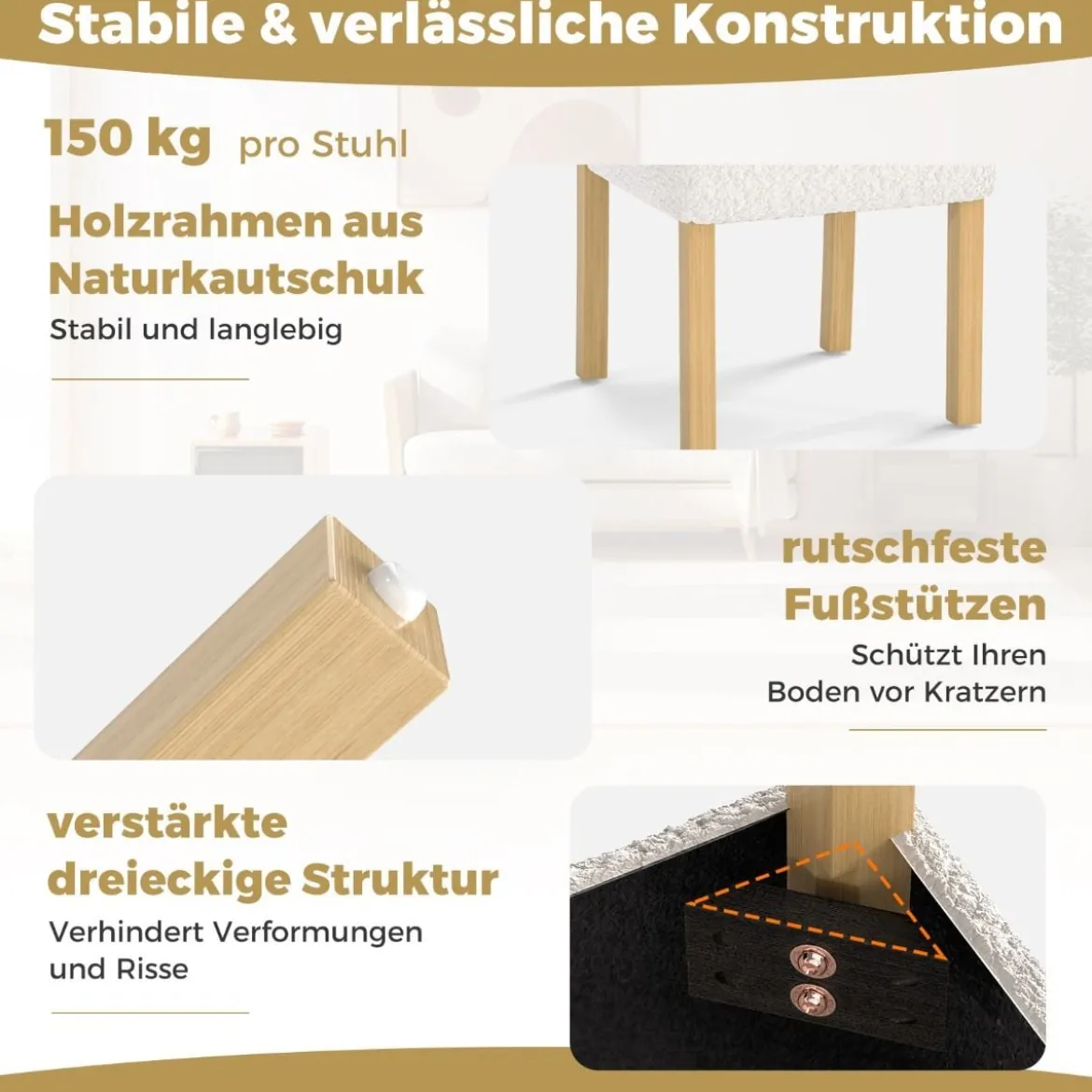 2er Set Gepolsterte Esszimmerstühle aus Holz mit Kunst Sherpa Bezug & Zylindrischer Rückenlehne