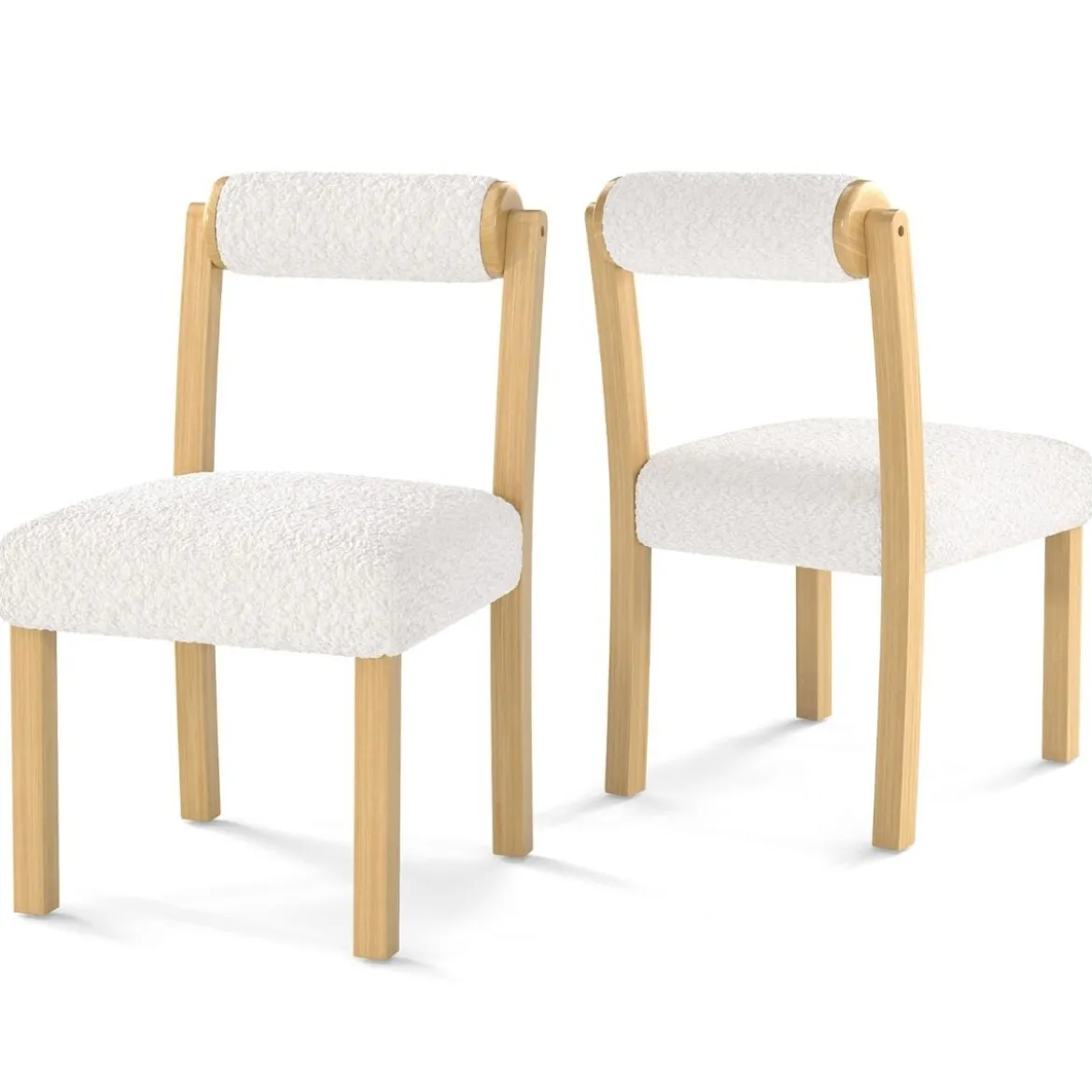 2er Set Gepolsterte Esszimmerstühle aus Holz mit Kunst Sherpa Bezug & Zylindrischer Rückenlehne