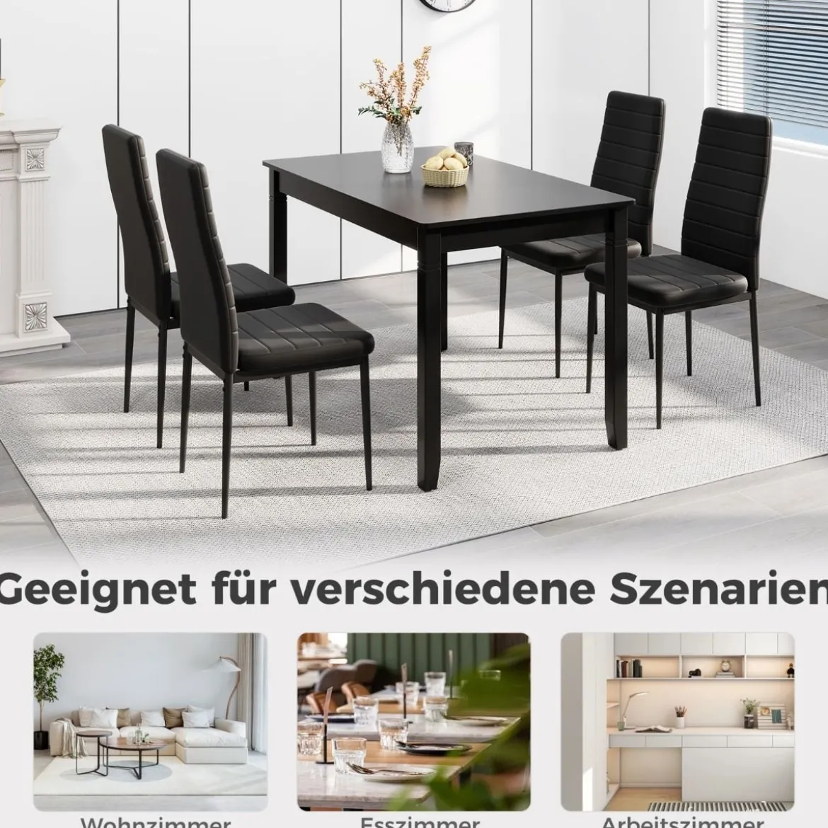4er Set Gepolsterten Esszimmerstühlen mitRückenlehne Armlose Küchenstühle Lederstühle