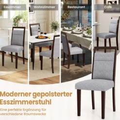 2er-Set gepolstertes Esszimmerstühle Küchenstuhl mit gepolstertem Sitz & neigbarer Rückenlehne Grau