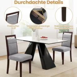 2er-Set gepolstertes Esszimmerstühle Küchenstuhl mit gepolstertem Sitz & neigbarer Rückenlehne Grau