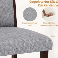 2er-Set gepolstertes Esszimmerstühle Küchenstuhl mit gepolstertem Sitz & neigbarer Rückenlehne Grau
