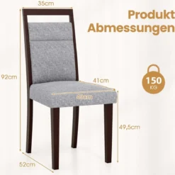 2er-Set gepolstertes Esszimmerstühle Küchenstuhl mit gepolstertem Sitz & neigbarer Rückenlehne Grau
