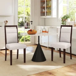 2er-Set gepolstertes Esszimmerstühle Küchenstuhl mit gepolstertem Sitz & neigbarer Rückenlehne Beige